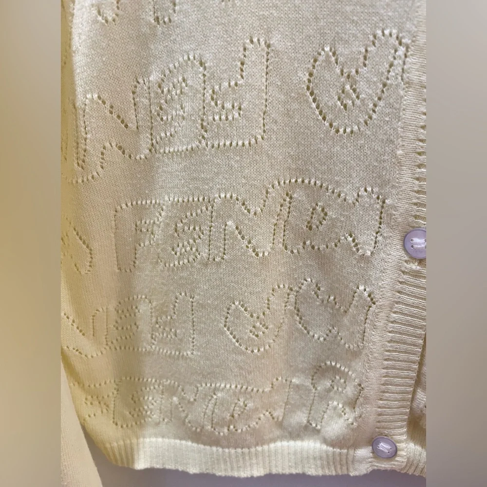 Fendi Junior Girls Yellow Cotton Cardigan Fendi Motif Made in Italy Size 8A - Picture 5 of 11